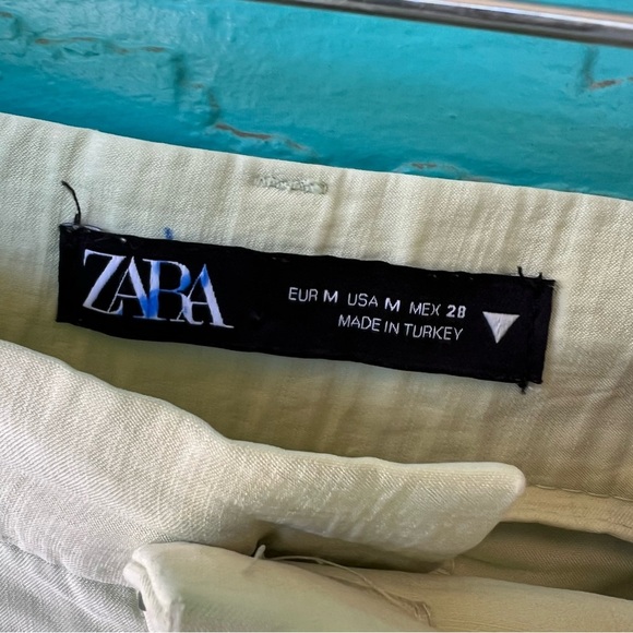 ZARA Celery Green High Waist Full Length wide legs TROUSERS Size Medium - Picture 6 of 8